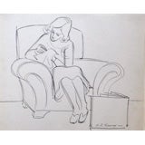 Sketch of Seated Female with Needlework, 1930s & 40s