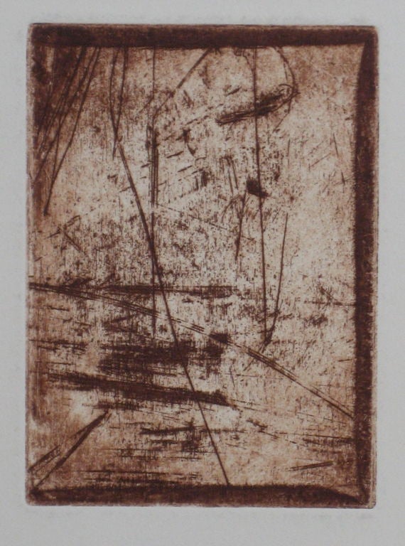 Howard Albert Mid Century Sepia Abstract Etching