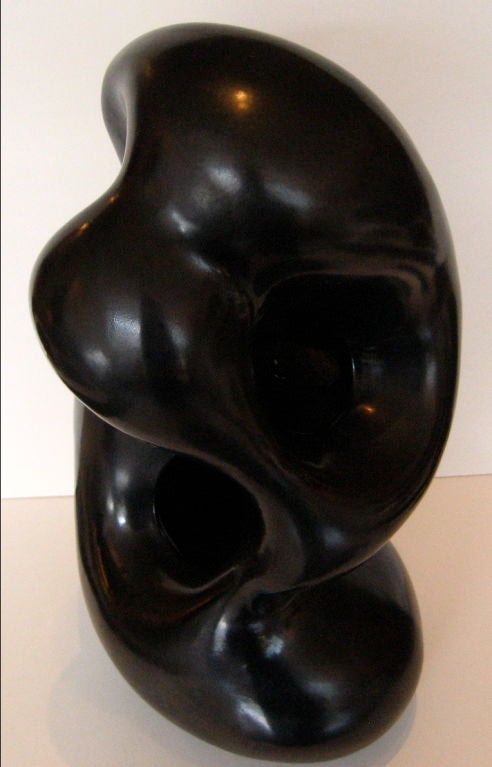 American Mid Century Black Burnished Ceramic Sculpture