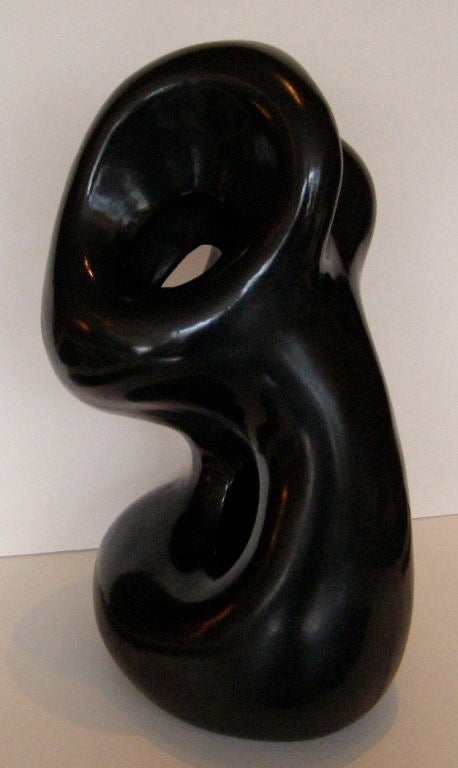 Mid Century Black Burnished Ceramic Sculpture In Excellent Condition In San Francisco, CA