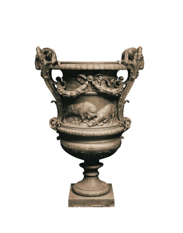 A pair of Urns made by French sculptor Pierré-Louis Rouillard

(1820-1881), a student of the well-known Jean-Pierré Cortot and

undoubtedly one of the greatest sculptors of the Nineteenth

Century. Manufactured at the Val D’Osne foundry in