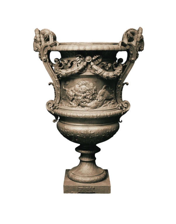 Cast Iron Urns (Pair) For Sale