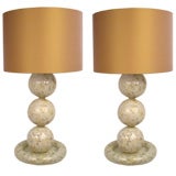 Pair of Murano Glass Table Lamps with White Flecked Base