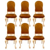 Used Set of Six Leather Dining Chairs with Carved Timber Feet