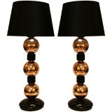 A Pair of Gold and Black Murano Glass Table Lamps