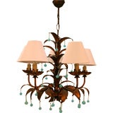 Gilt Metal Chandelier with Turquoise Droplets