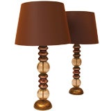 Pair of Gold and Pink Murano Glass Table Lamps