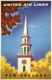 United Air Lines New England - Original Vintage Travel Poster