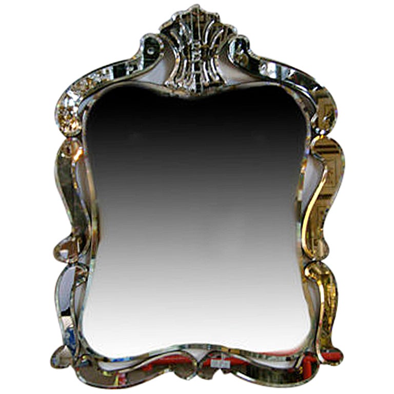 Vintage Art Deco French Mirror with "S" mirrored Frame Beveled at 1stdibs