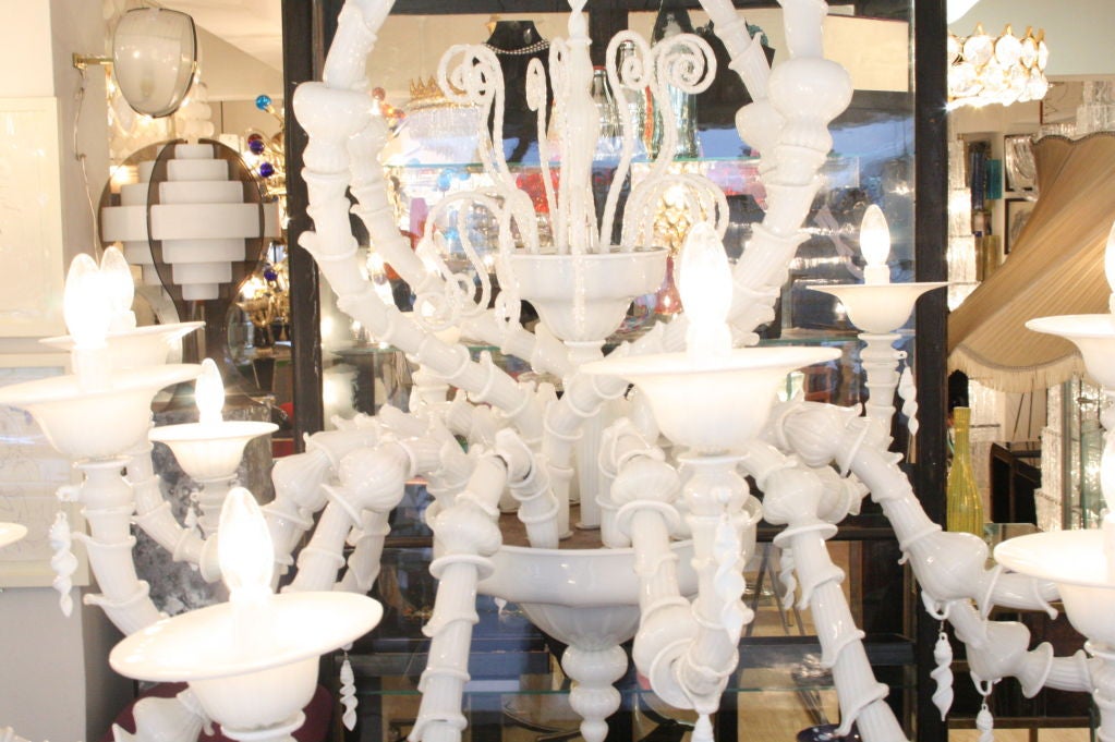 Italian A Rezzonico chance with lattimo Blown glass chandelier For Sale