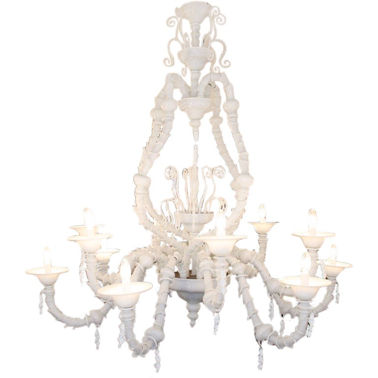 A Rezzonico chance with lattimo Blown glass chandelier For Sale