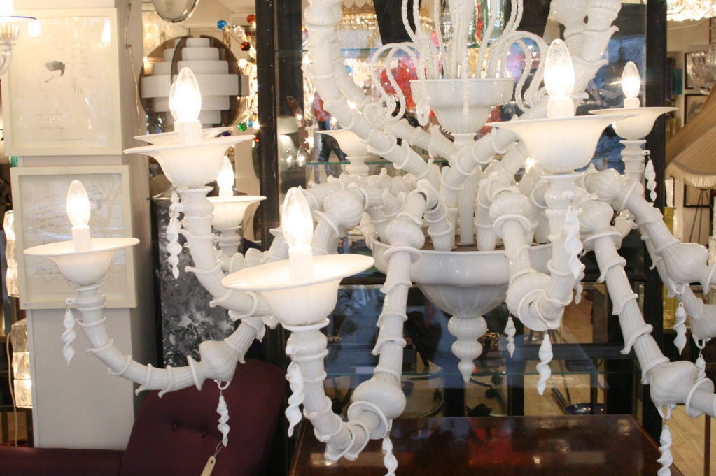 Mid-20th Century A Rezzonico chance with lattimo Blown glass chandelier For Sale