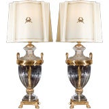 Cystal with Dore'  Bronze Mounted Table Lamps