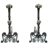 Antique Iron 
Brass Andirons
