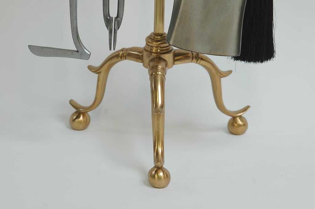 Old Brass & Iron Fireplace Tools & Stand For Sale 1