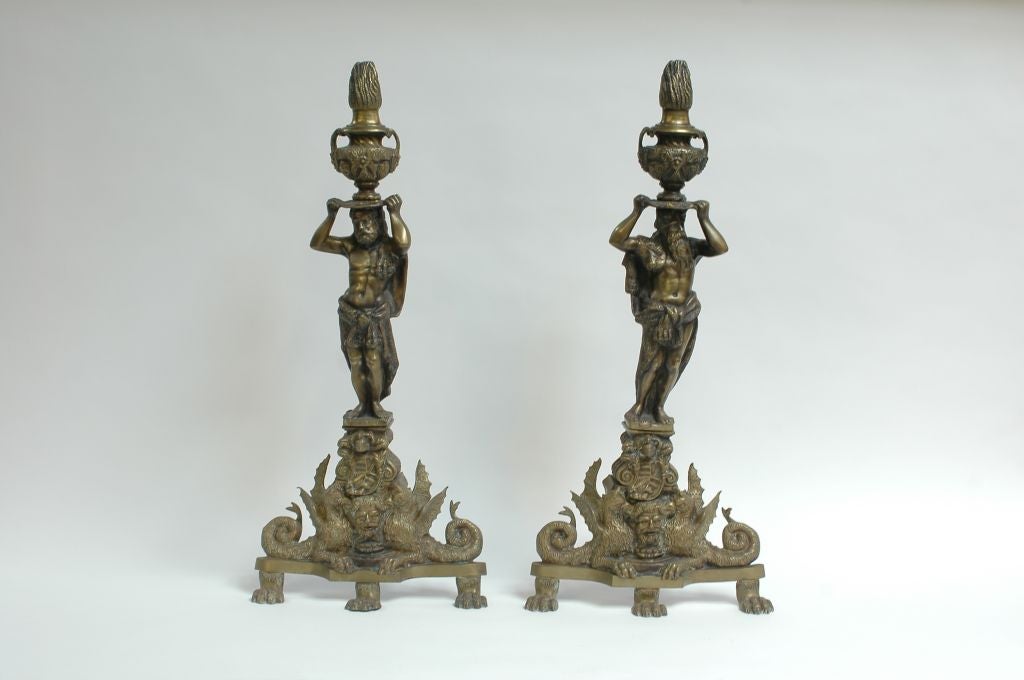 Antique Brass Andirons