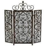 Antique Hand Forged Iron three panel fireplace screen