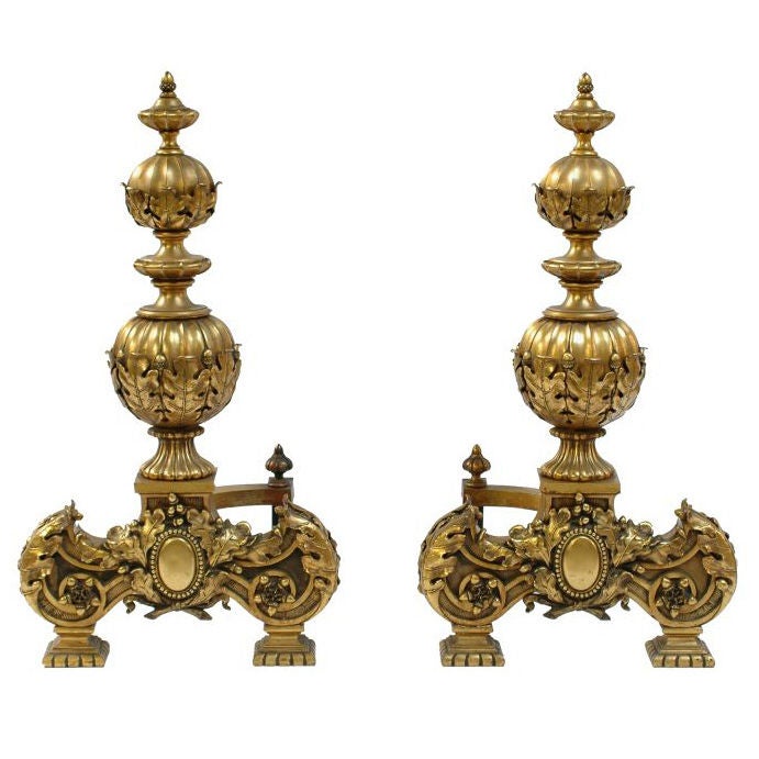 Antique Gilded Age Andirons For Sale