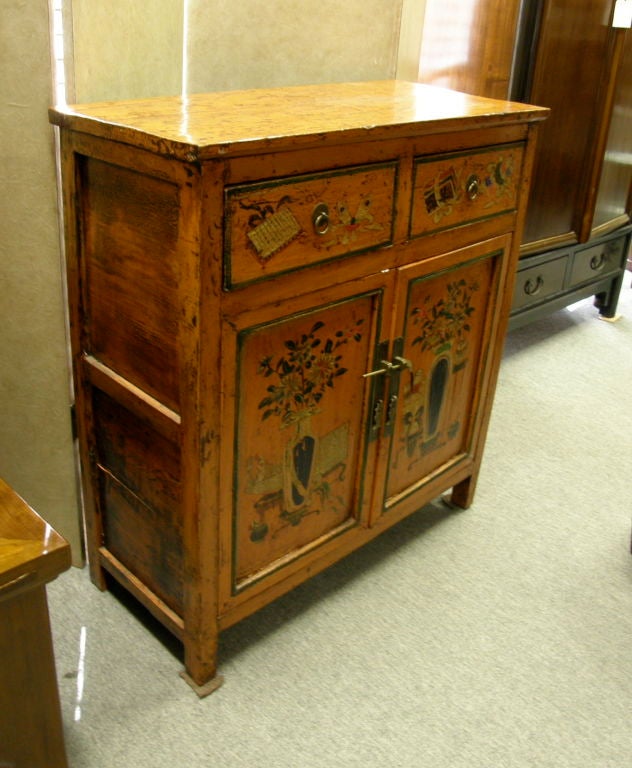 Antique Chinese country painted hall console bedside cabinet