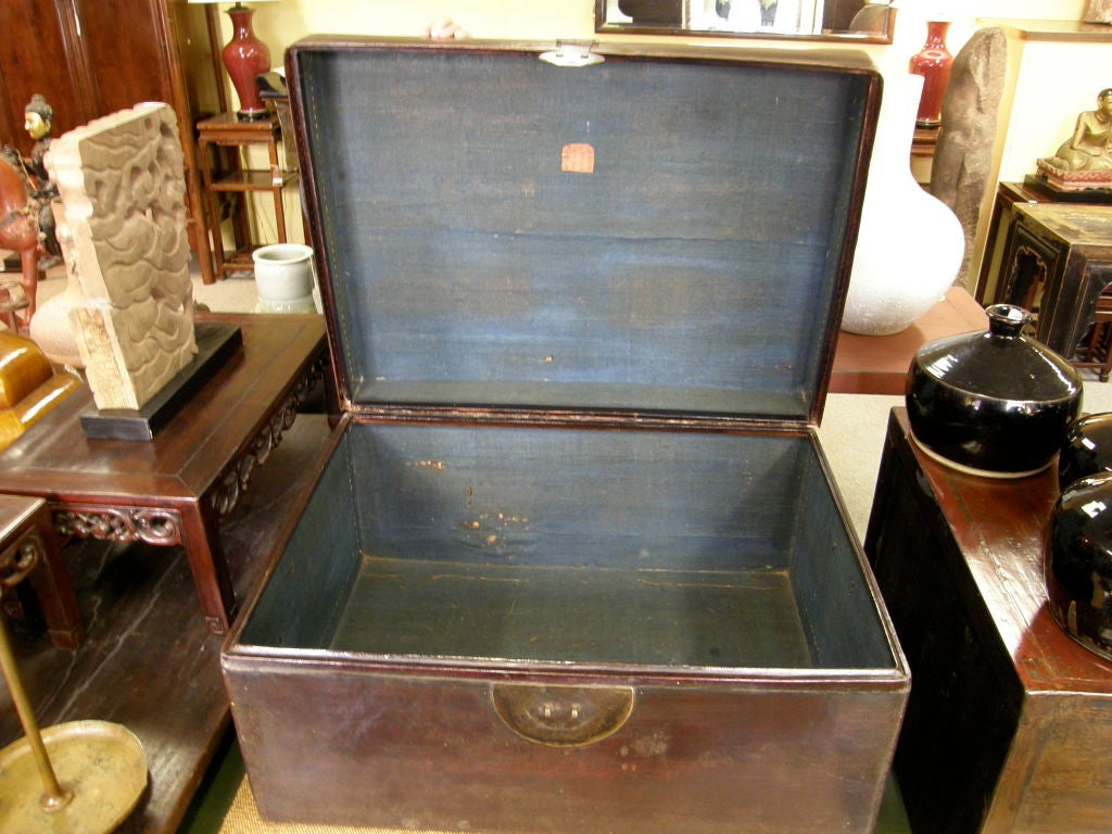 19th Century Antique Chinese leather wedding coffee table trunk