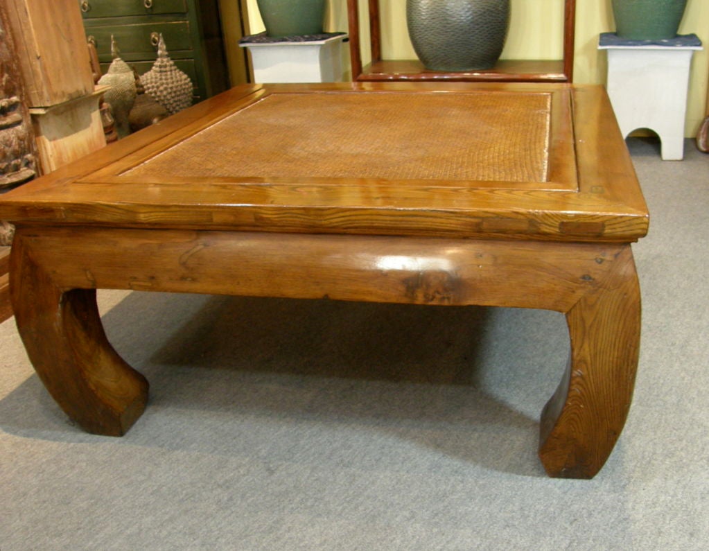 Antique Chinese chow leg bamboo top kang coffee table