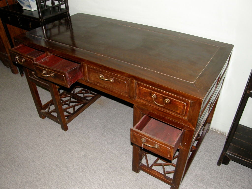 Chinese FINE ANTIQUE CHINESE WOOD DESK WITH DRAWERS CA 1860
