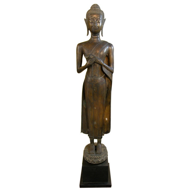 Thailand 17th century bronze standing Buddha rare hand gesture