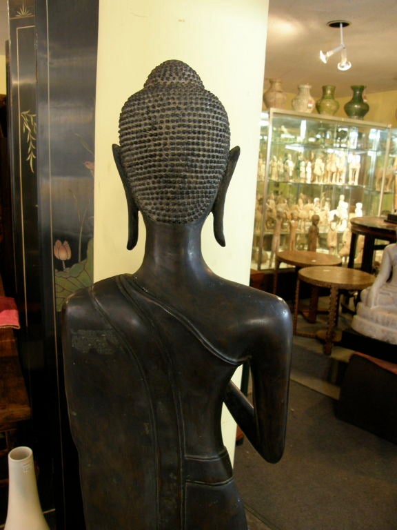 18th Century and Earlier Thailand 17th century bronze standing Buddha rare hand gesture