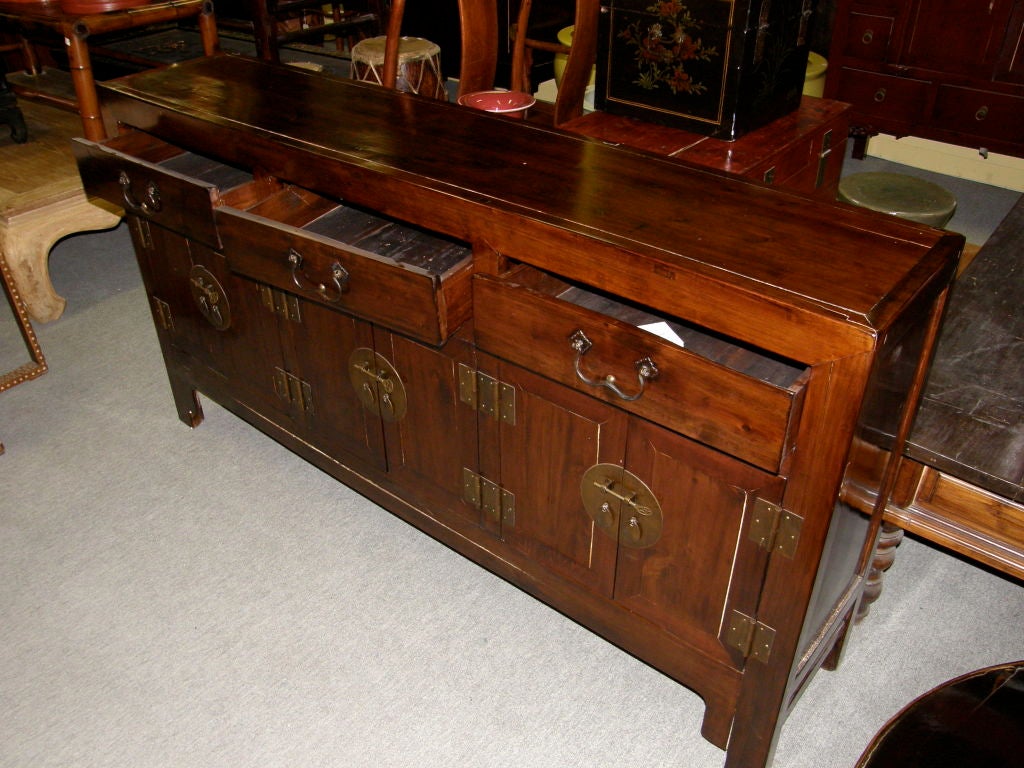 Chinese 19th century elmwood console altar buffet cabinet In Excellent Condition In Yonkers, NY