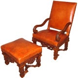 Antique Baronial Chair & Ottoman.