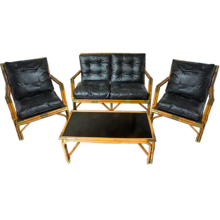 Set of Brass Bound Bamboo Furniture For Sale