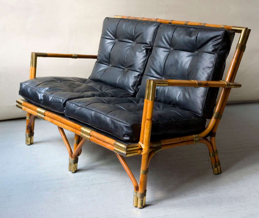 French Set of Brass Bound Bamboo Furniture For Sale