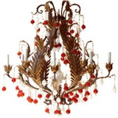 A gilt tole chandelier with Murano glass drops 5
