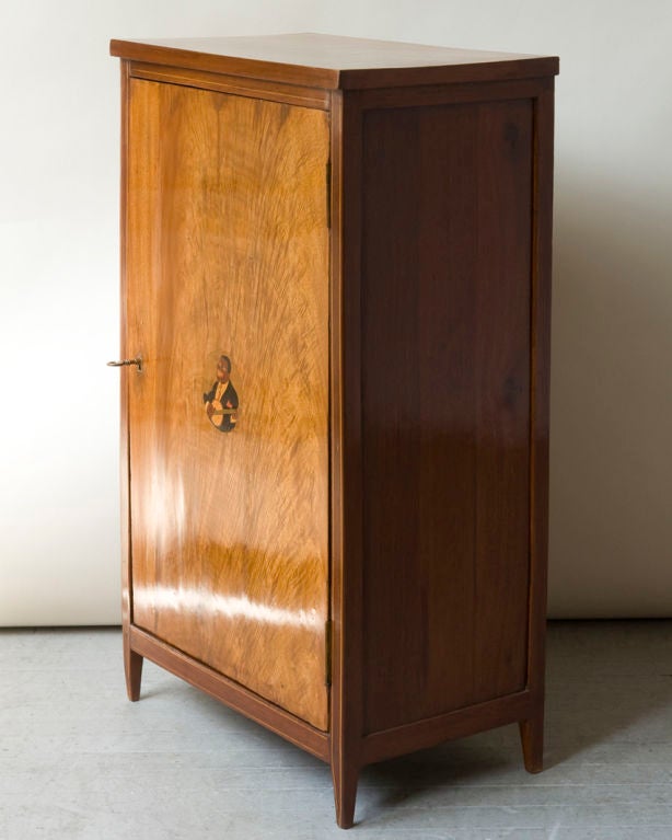 Walnut Single Door Low Cabinet with a Smiling Banjo Player In Good Condition For Sale In New York, NY