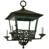 Vintage A square tapering painted metal lantern with glass panels