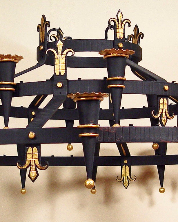 Very Large Round Iron Neo-Gothic Chandelier In Good Condition For Sale In New York, NY