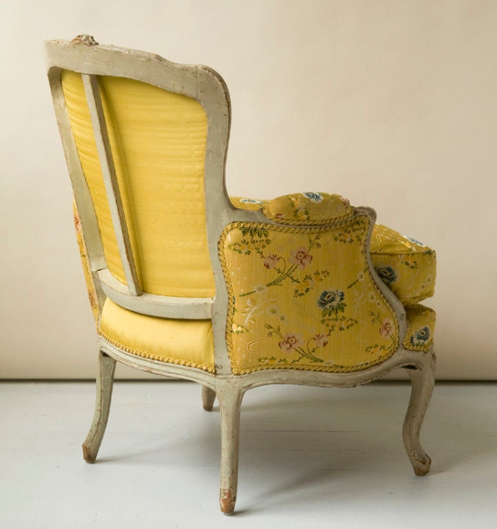 French A gray painted Louis XV period bergere