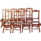 Unusual Set of Eight Carved Walnut Side Chairs, 19th Century