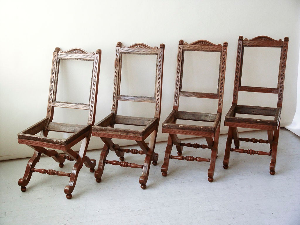 Unusual Set of Eight Carved Walnut Side Chairs, 19th Century In Good Condition For Sale In New York, NY