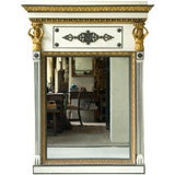 An Empire white and grey paint and partial gilt boiserie mirror