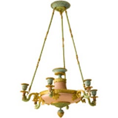 Empire Style Gilt and Polychrome Painted Metal Small Chandelier 12