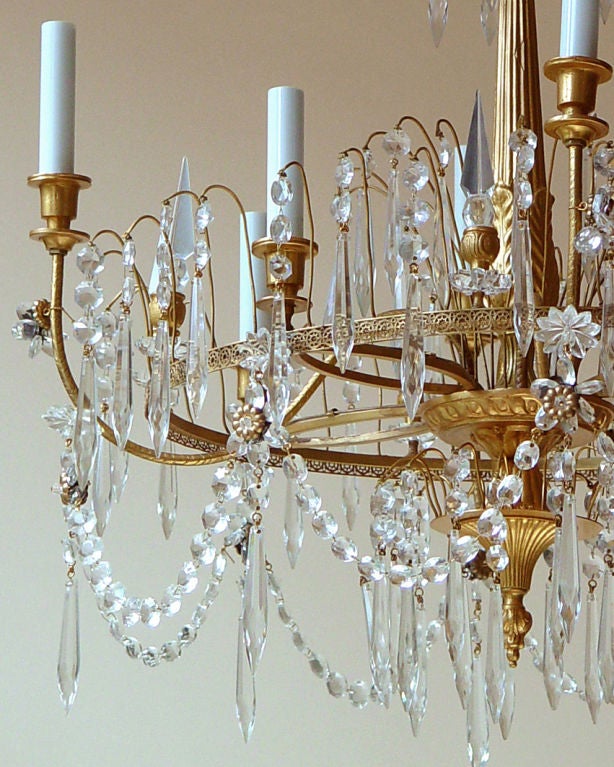Neoclassical or Liberty Style Gilt Metal Eight-Arm Chandelier In Good Condition For Sale In New York, NY