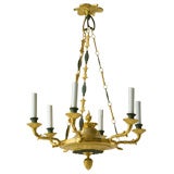 Empire Style Chandelier, Gilt and Green Patinated Bronze