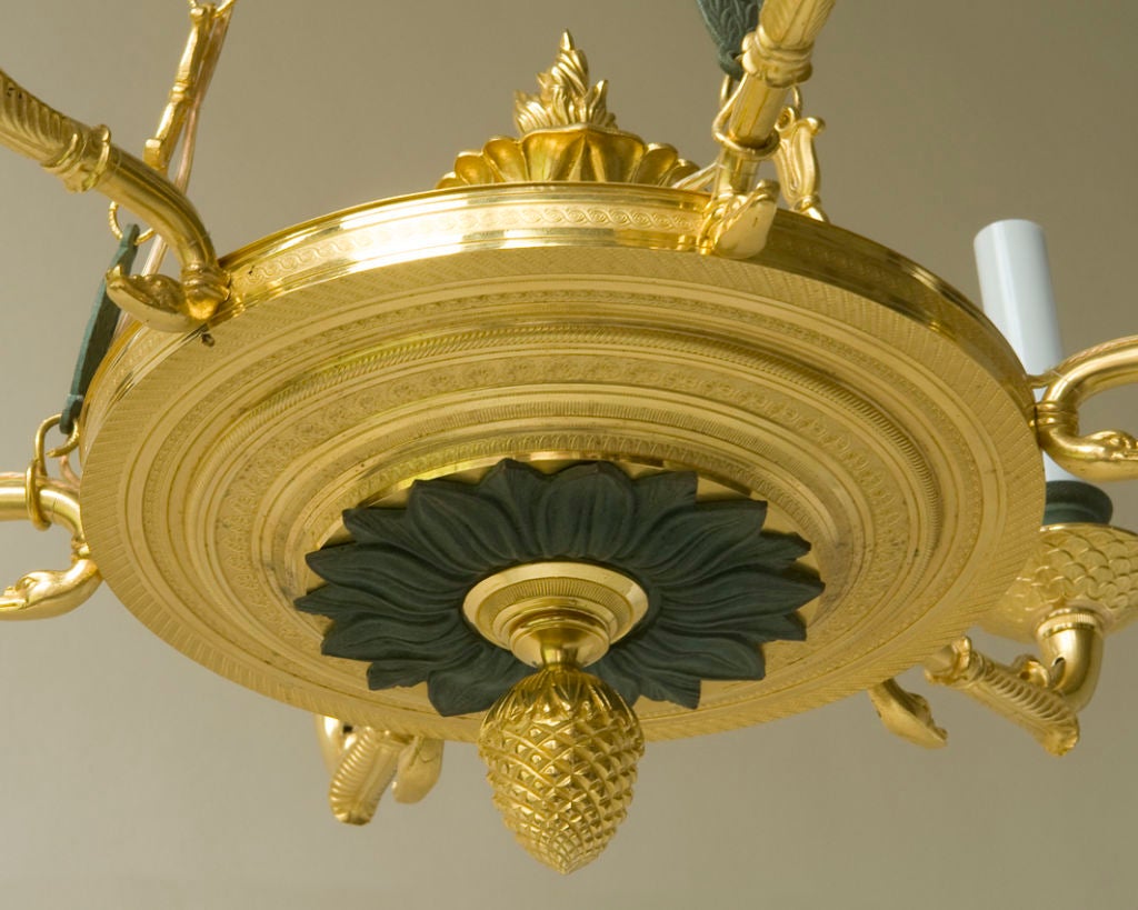 Empire Style Chandelier, Gilt and Green Patinated Bronze In Good Condition For Sale In New York, NY