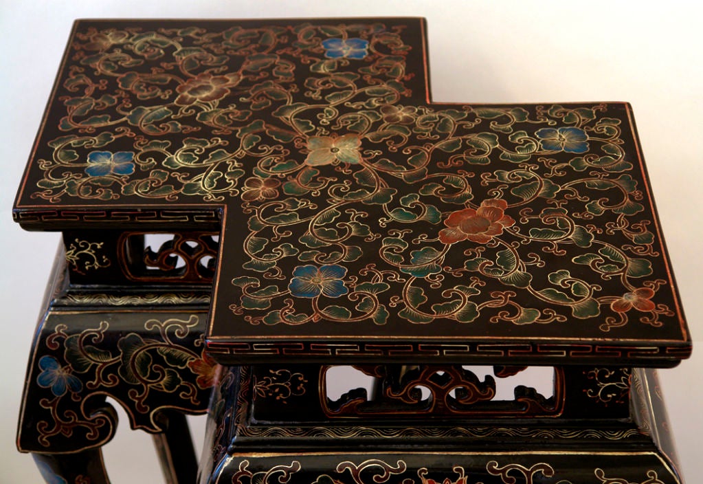 Polychromed Black Lacquer Chinese Alter Table For Sale
