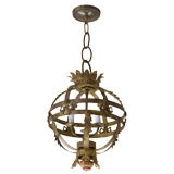 Antique Arts & crafts style gilt tole open globe shaped light fixture