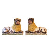 A Pair Of Luneville Faience Lions