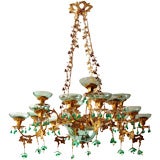 Gilt metal and green glass chandelier