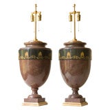 A pair of faux porphyry lamps