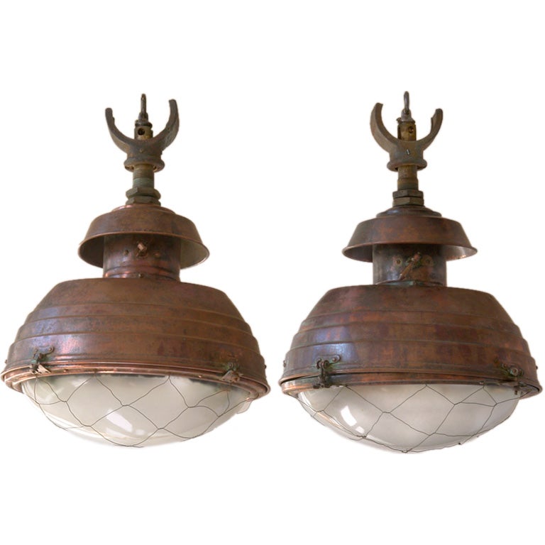 Pair of copper oval lanterns For Sale